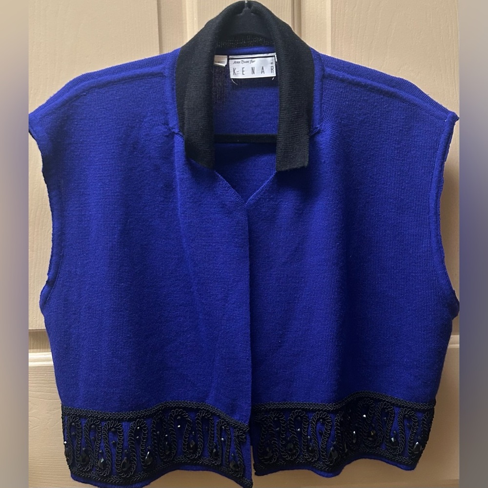 Ann Tijan Hong Kong Designer for Kenar Women's Royal Blue Cardigan Vest